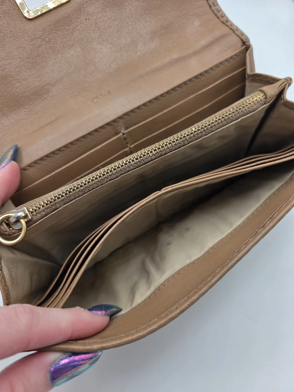 Authentic Chloe Preloved Marcie Calfskin Long Wallet In Camel/Nude Brown